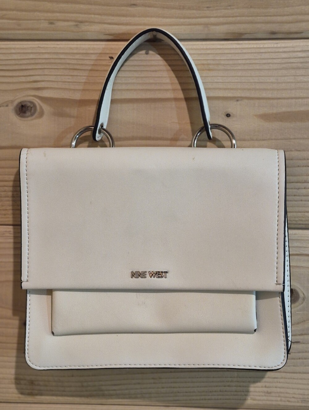 Nine West Cream Structured Top-Handle Satchel